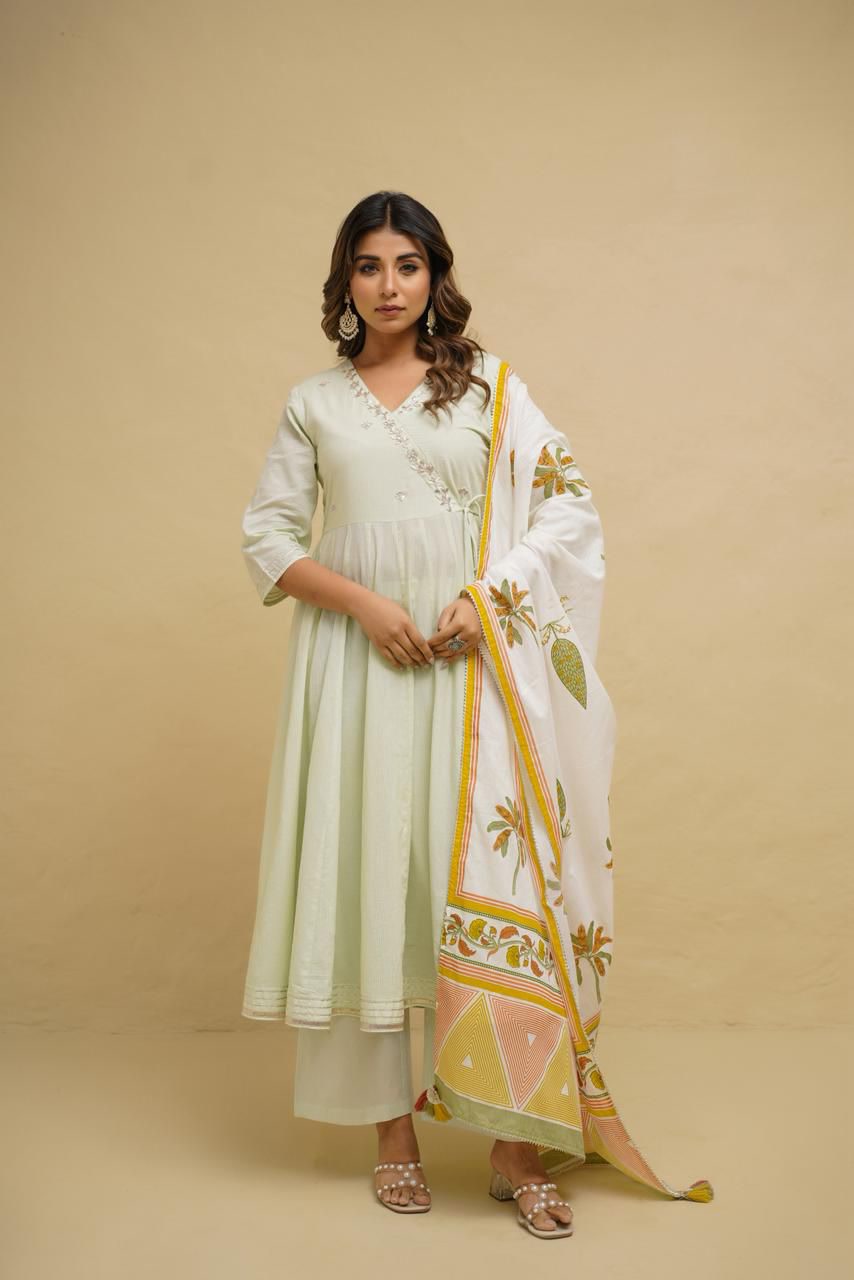 Hi Fashion — mint angrakha anarkali set
