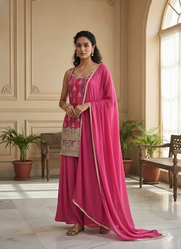 Rani Pink Printed Sharara Set